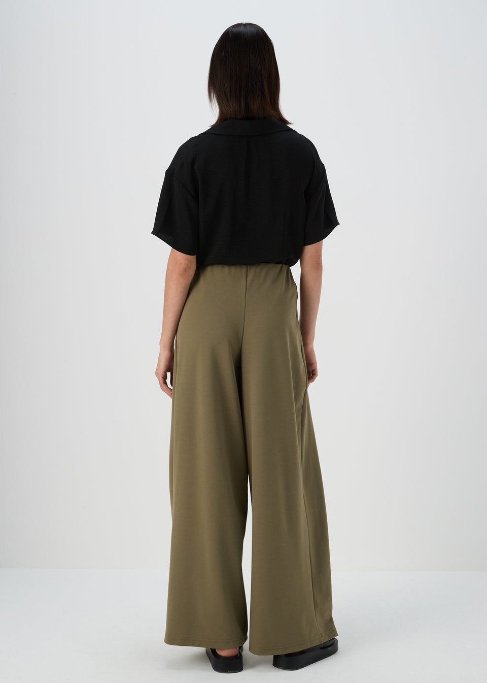 Khaki Pleated Front Jersey Trousers
