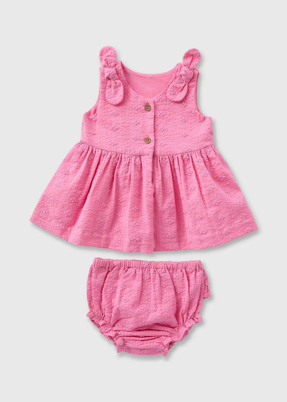 Baby Pink Bow Shoulder Dress & Knickers Set (Newborn-23mths)