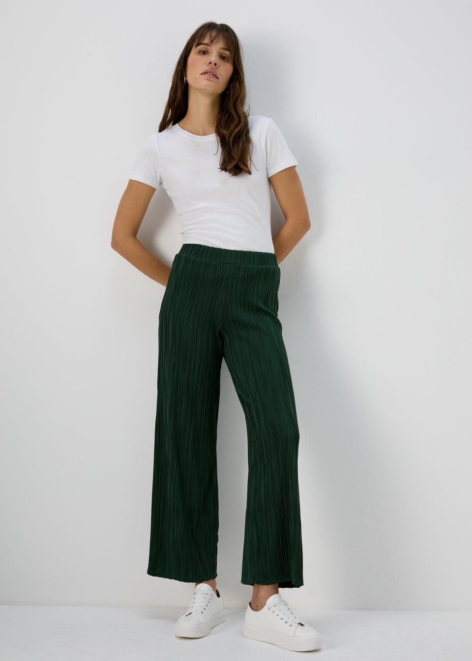 Green Textured Wide Leg Trousers