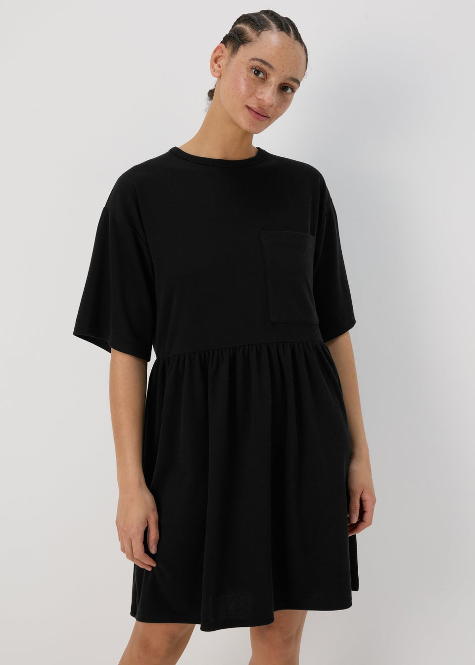 Black Pocket Front Smock Dress