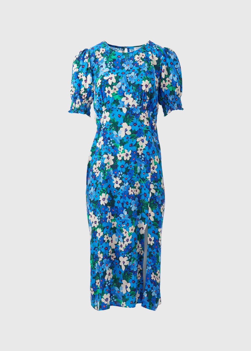 Blue Floral Empire Seam Midi Dress