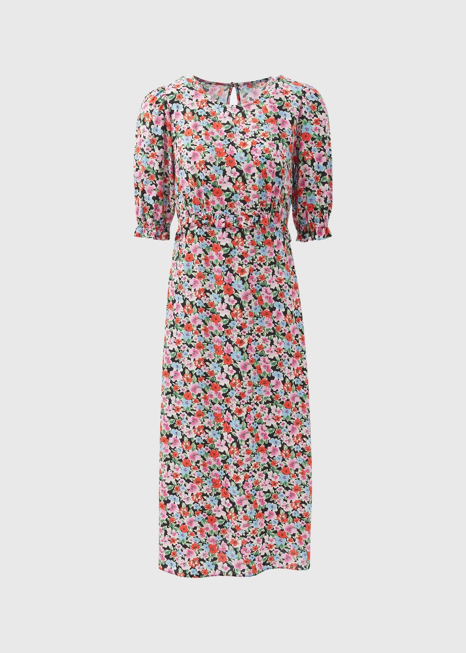 Multicolour Frill Waist Floral Midi Dress