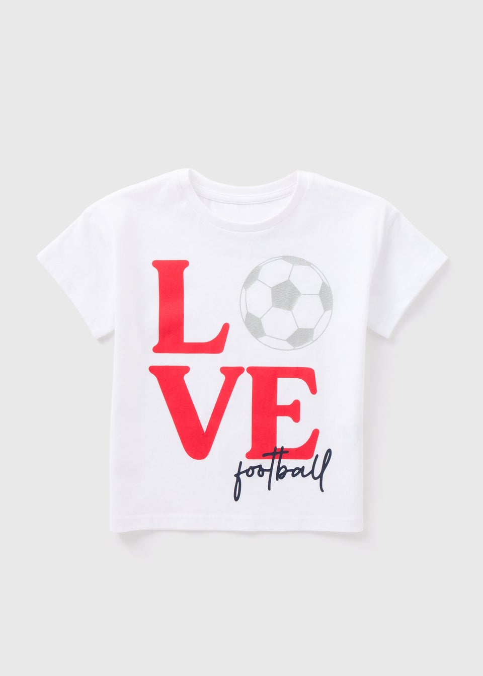 Girls White Love Football Print T-Shirt (1-7yrs)