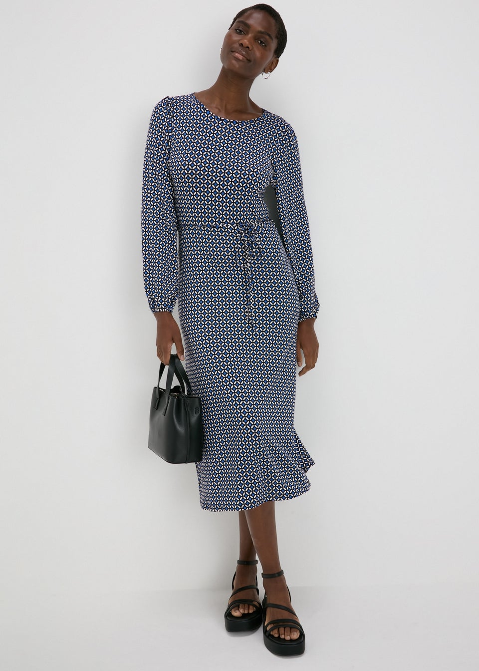 Navy Patterned Jersey Dress