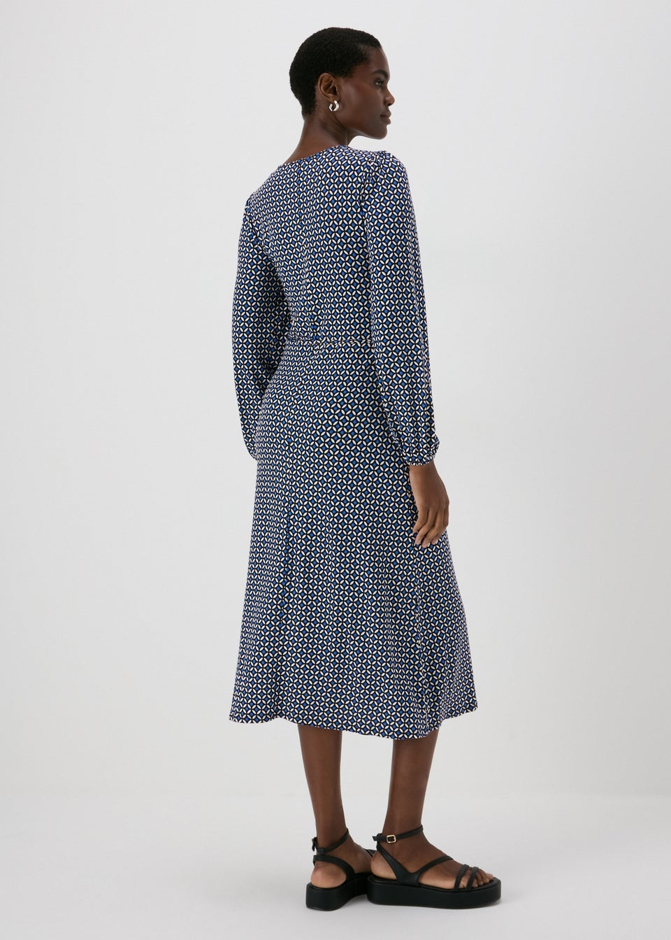 Navy Patterned Jersey Dress