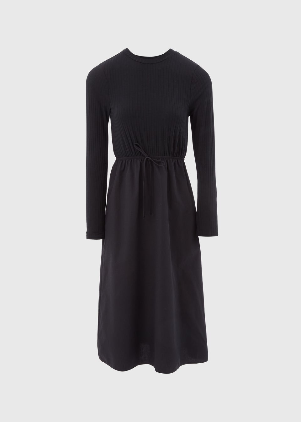 Black Jersey Woven Midi Dress