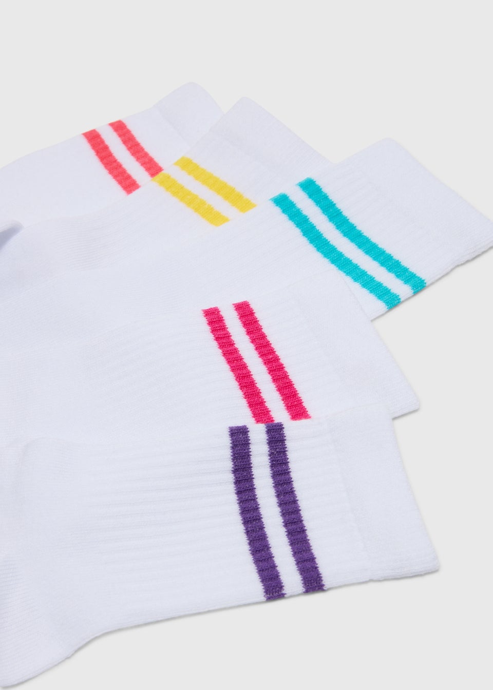 Girls 5 Pack White Multicoloured Stripe Sports Socks (2-12yrs)