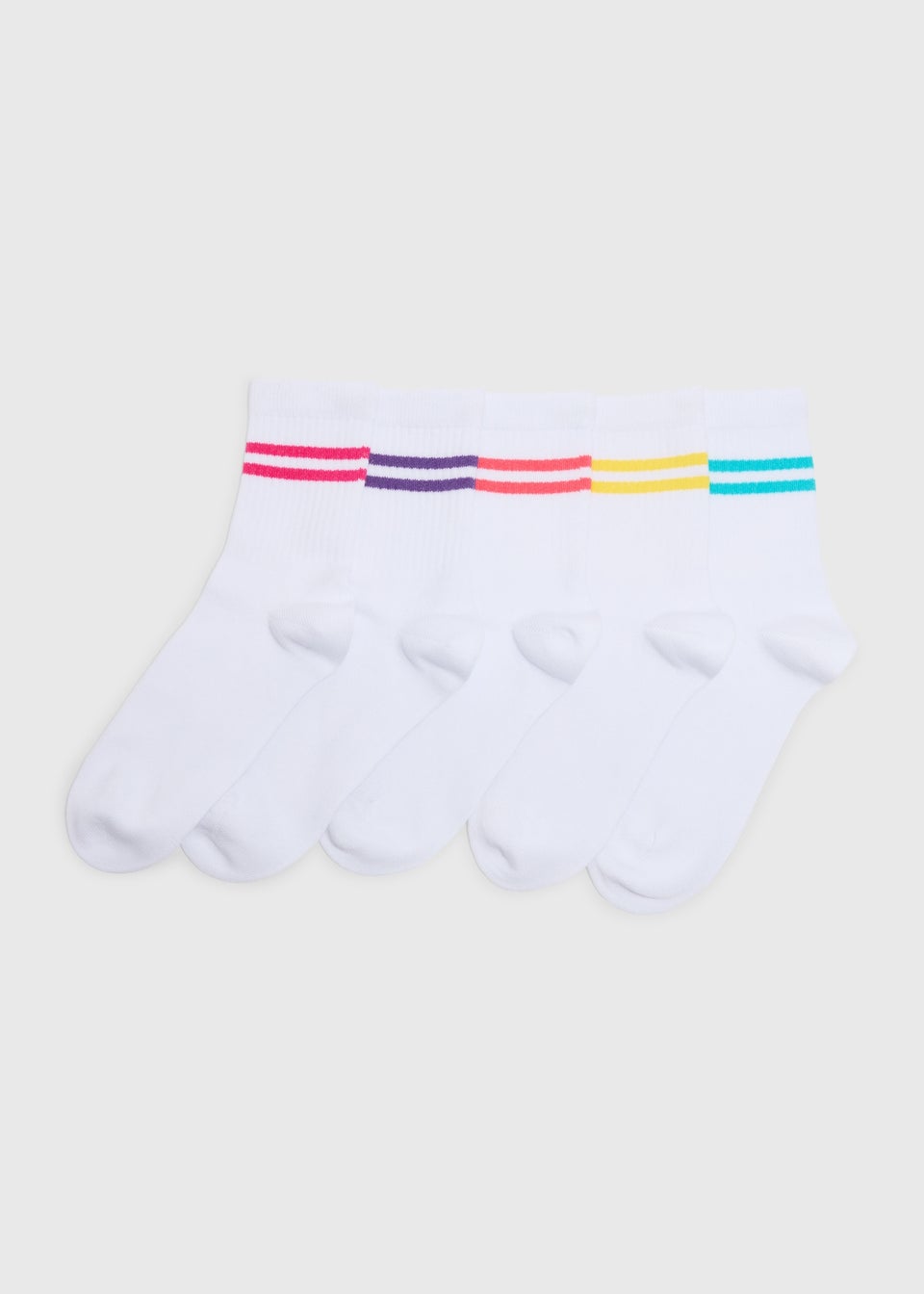 Girls 5 Pack White Multicoloured Stripe Sports Socks (2-12yrs)