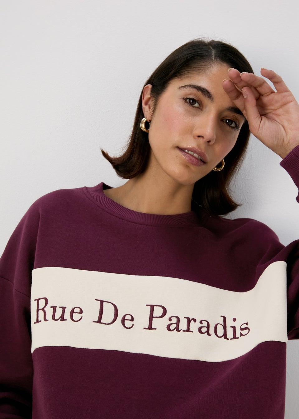 Burgundy Embroidered Slogan Sweatshirt