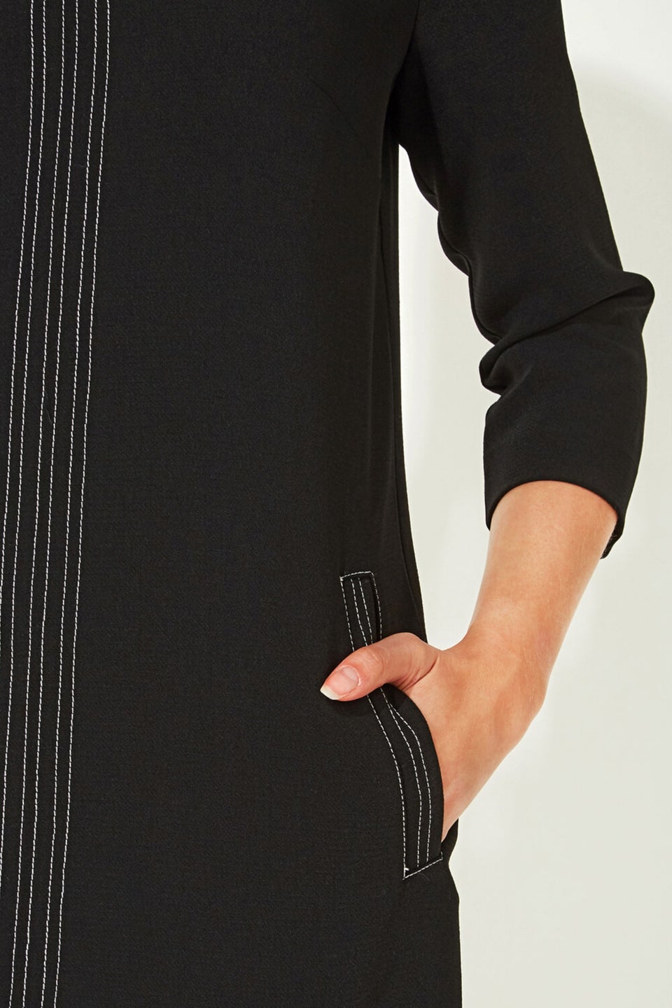 Roman Black 3 4 Sleeve Top Stitch Shift Dress
