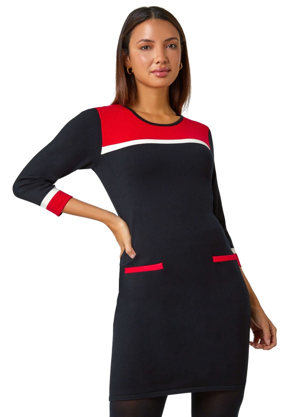Roman Red Colour Block Knitted Dress