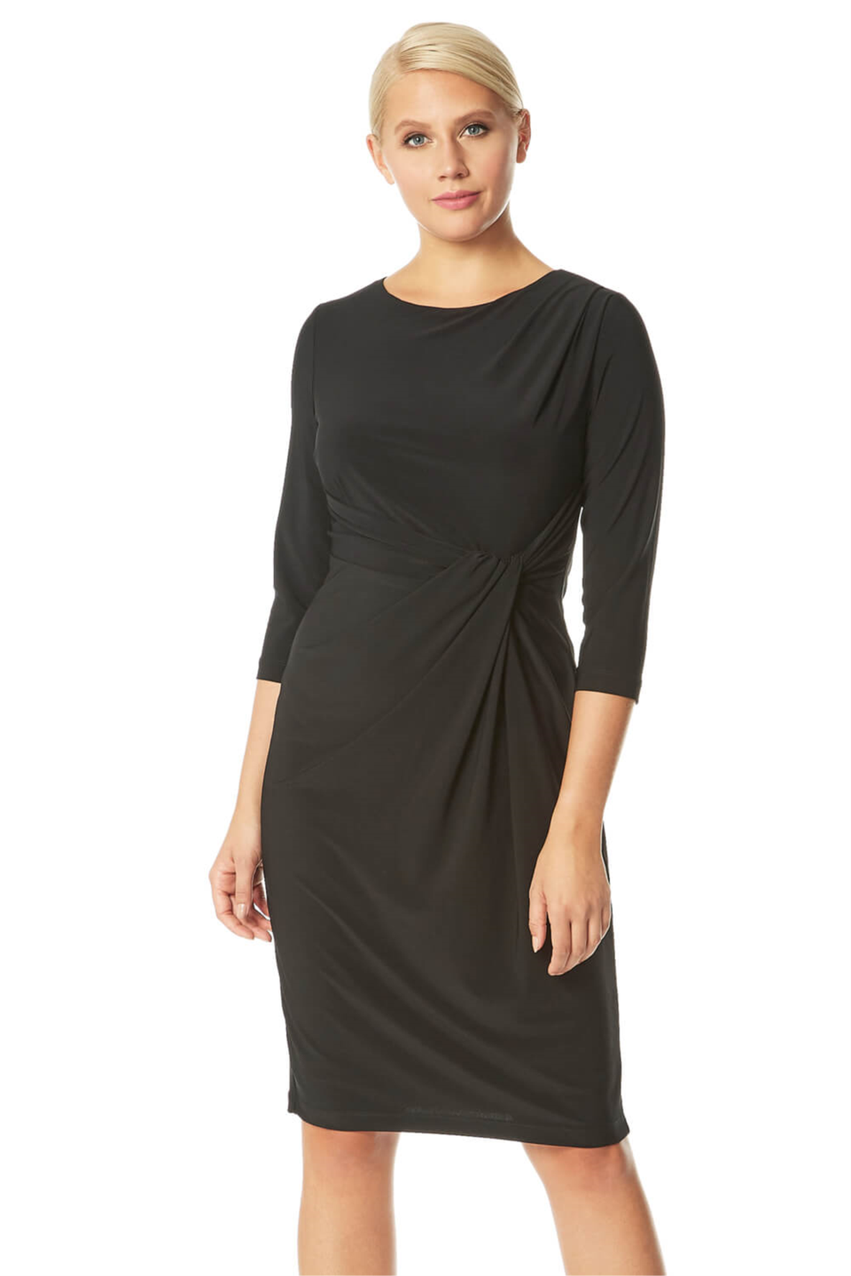Roman Black 3 4 Sleeve Twist Waist Dress Matalan