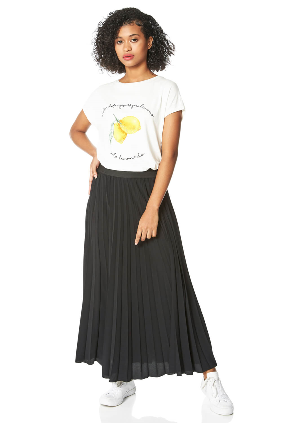 Roman Black Pleated Maxi Skirt
