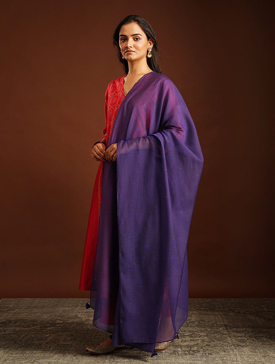 Women Purple Cotton Silk Mukaish Collection Dupatta