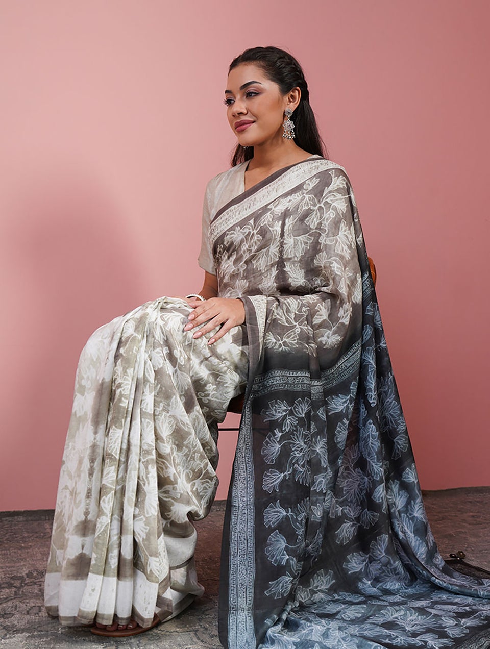 Grey Modal Shibori Saree