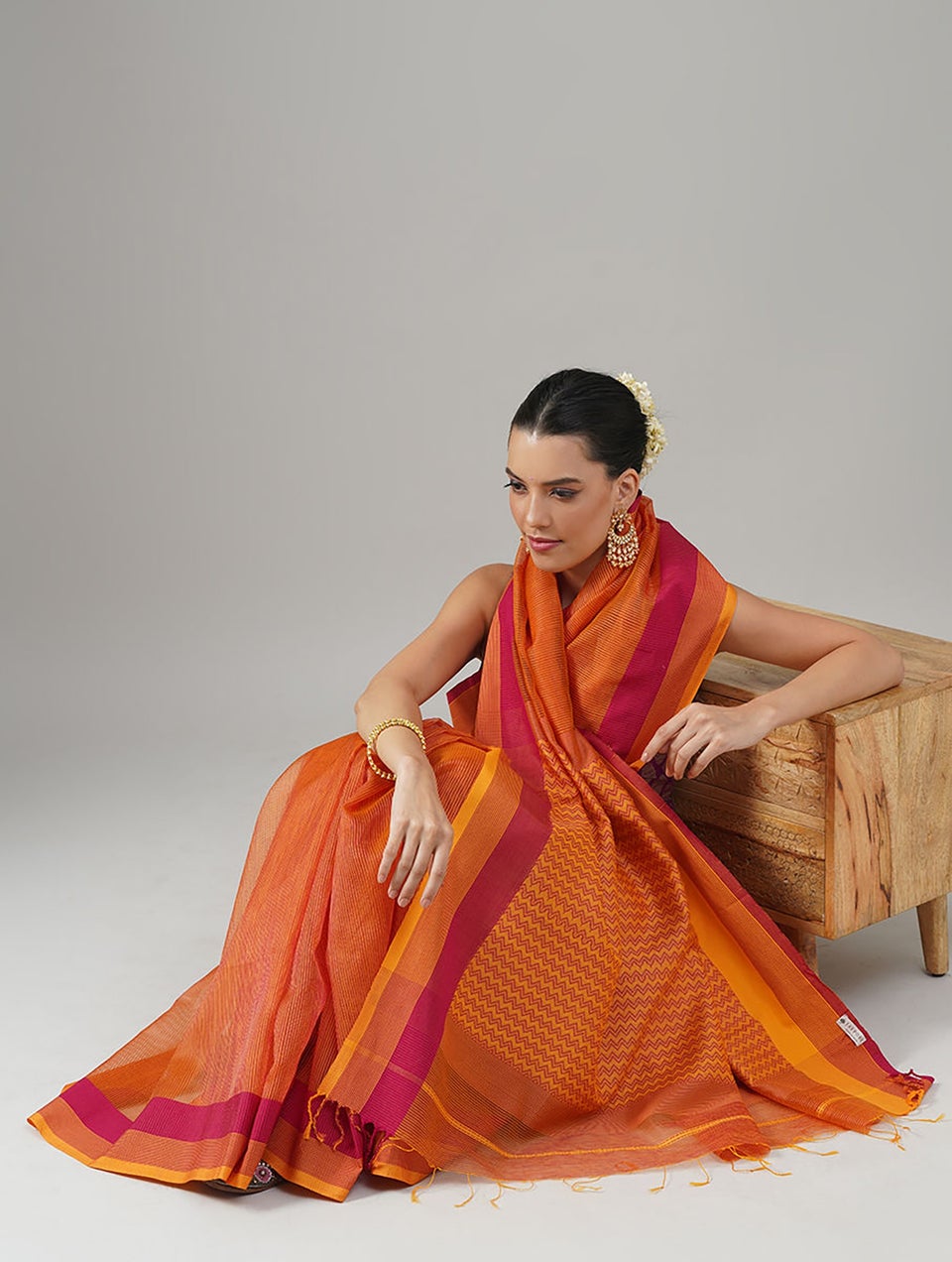 Orange Cotton Silk Maheshwari Saree