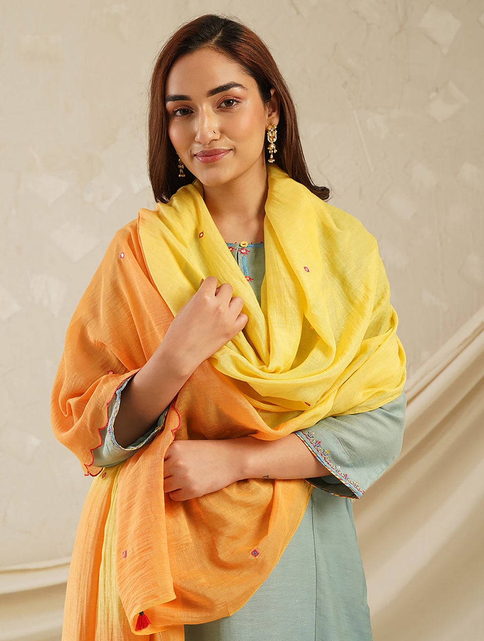 Women Multicolour Cotton Silk Embroidered Collection Dupatta