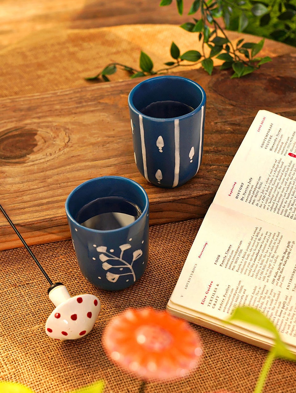 Blue Hand Painted Stone Cup