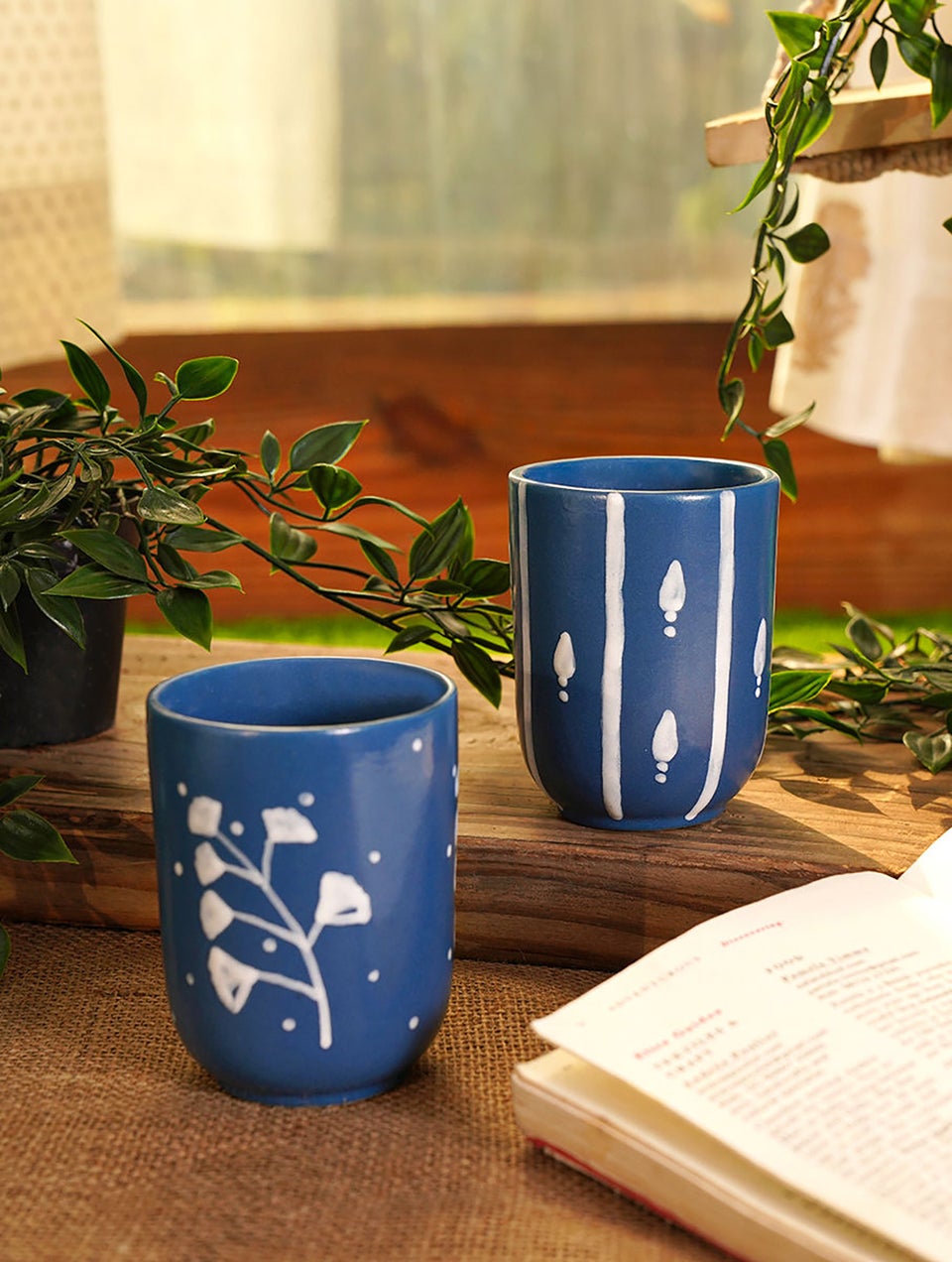 Blue Hand Painted Stone Cup