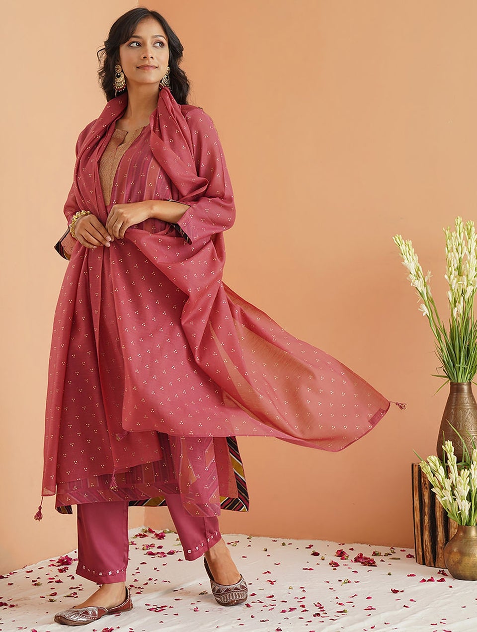 Women Coral Red Cotton Silk Khadi Collection Dupatta