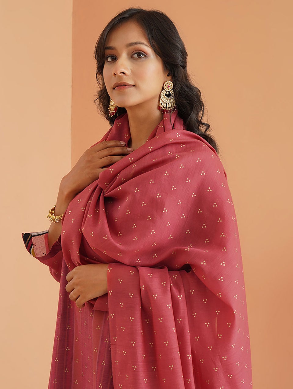 Women Coral Red Cotton Silk Khadi Collection Dupatta