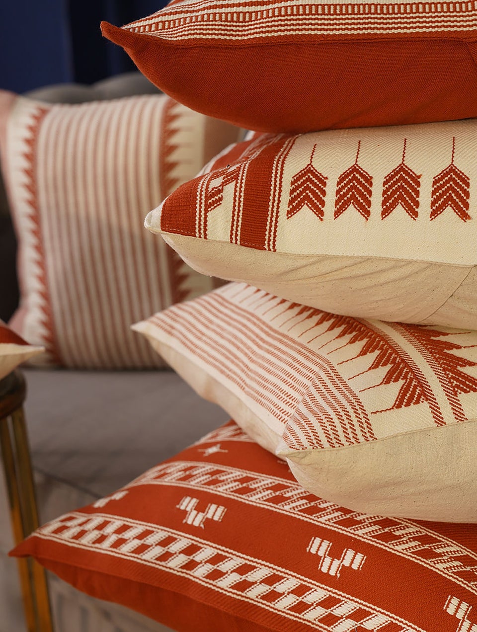 Jaypore Rust Orange Cotton Hand Woven Cushion