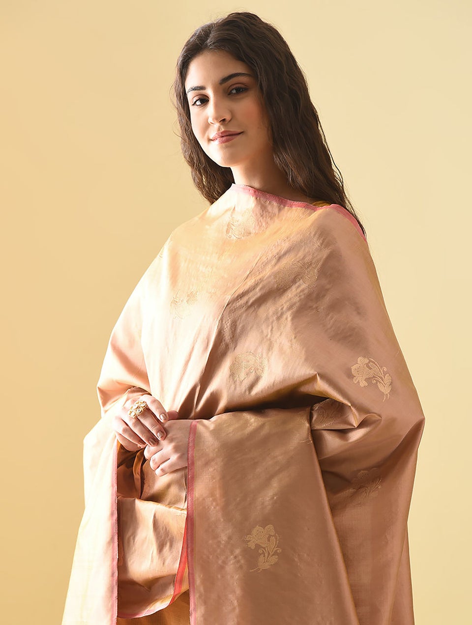 Women Brown Cotton Silk Hand Woven Dupatta