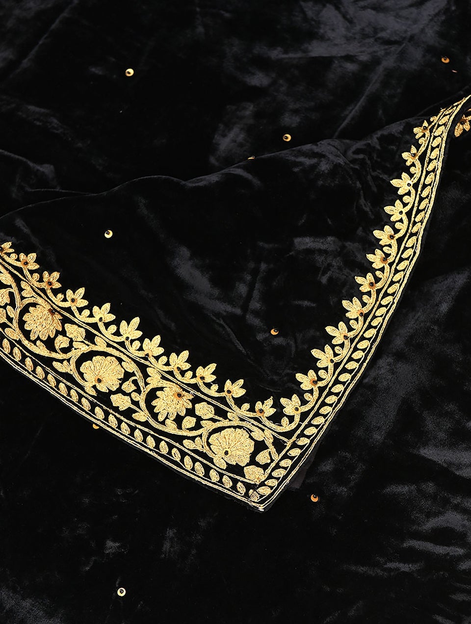 Women Black Velvet Hand Embroidery Shawl