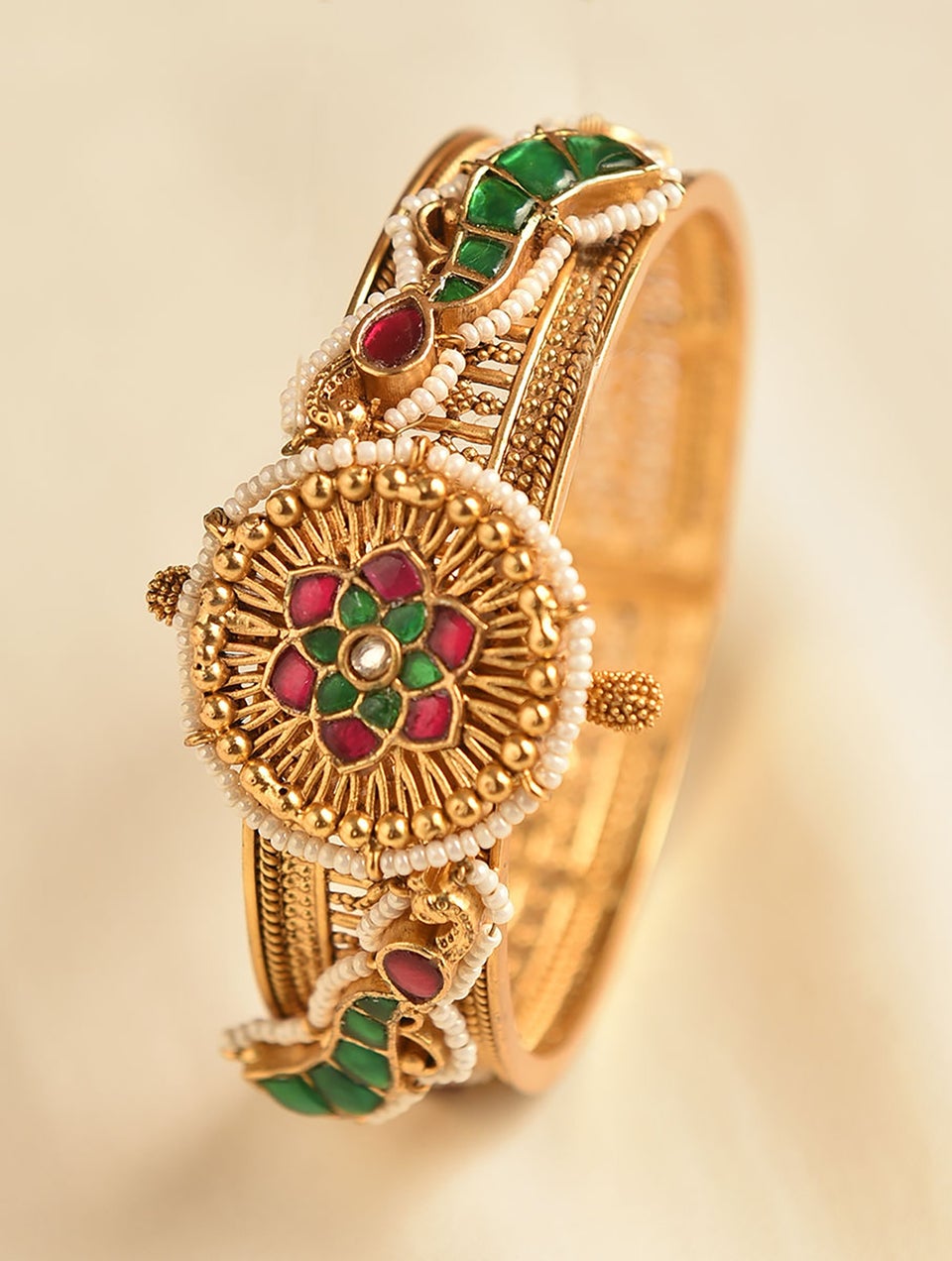 Women Gold Adjustable Brass,Synthetic Stones,Pearls Bangles