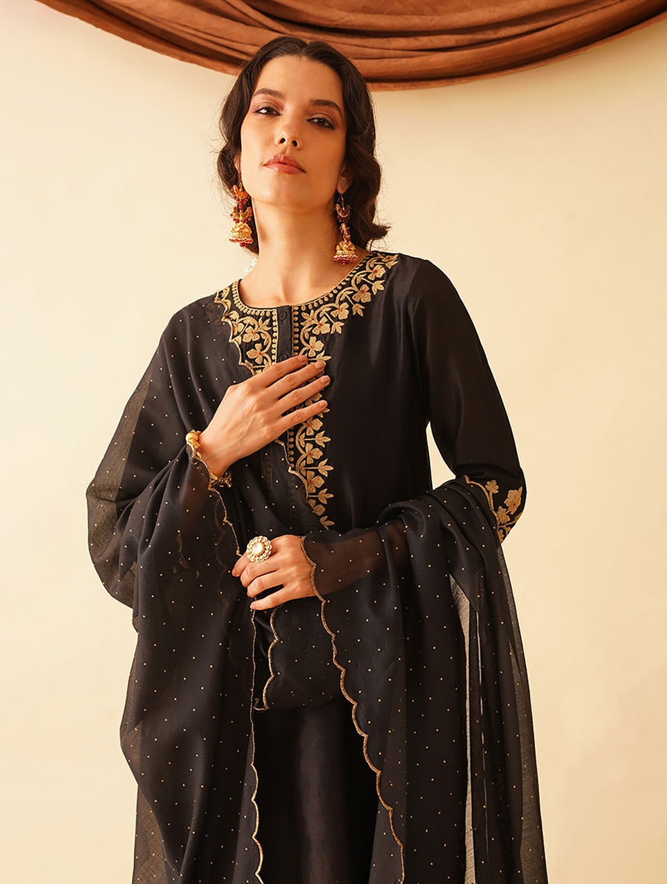 Women Black Cotton Silk Khadi Collection Dupatta