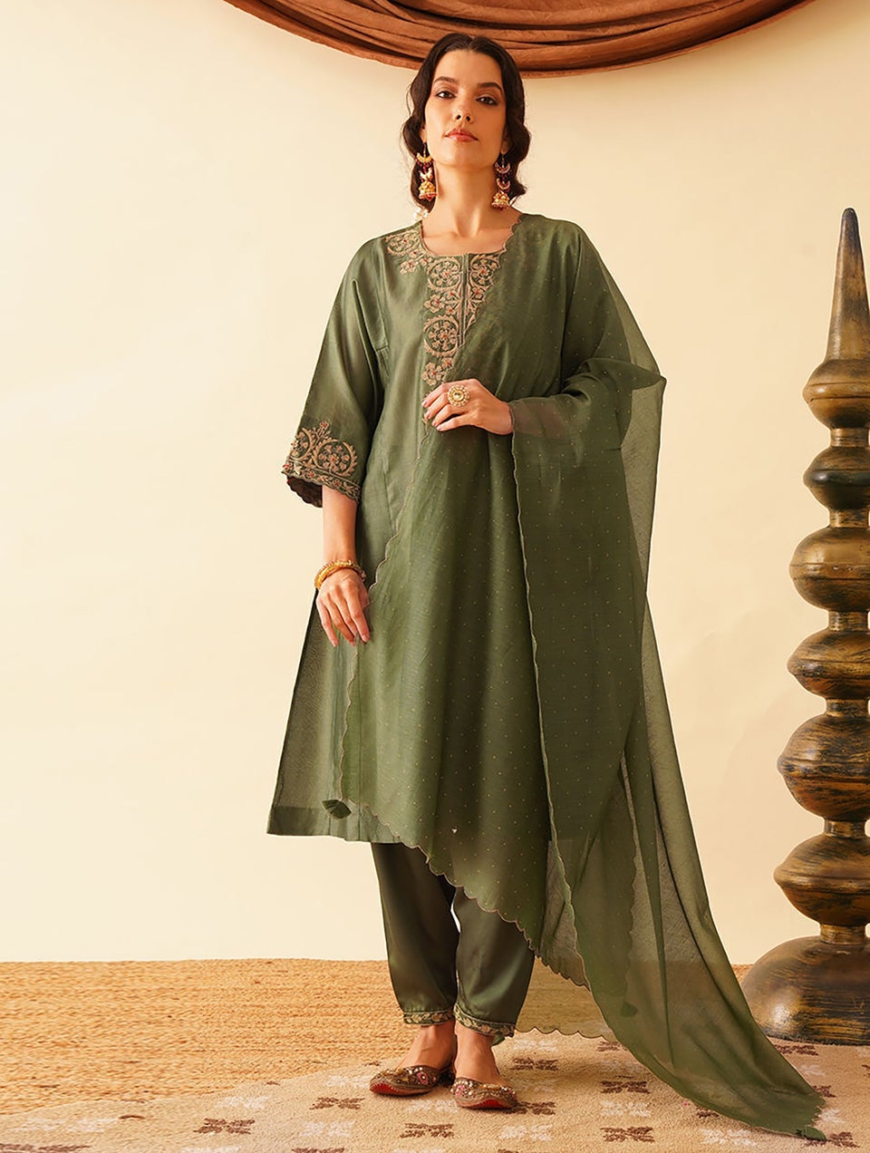 Women Olive Green Collection Dupatta