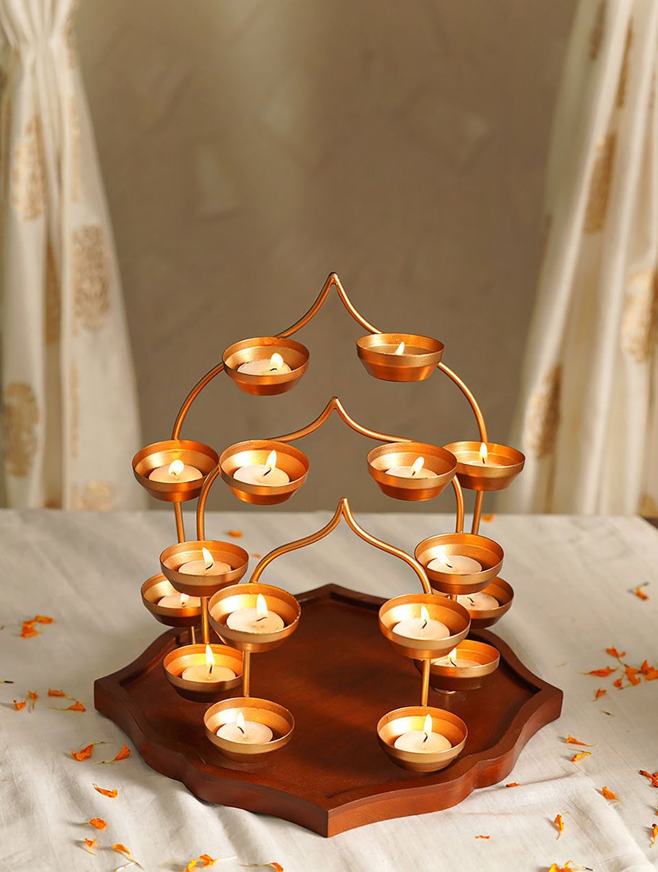 Home Decor Antique Gold Diya_Candle Stand