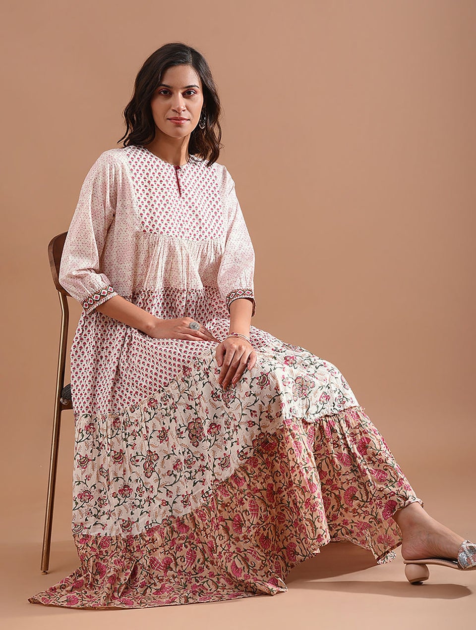 Women Multicolour Cotton Printed Round Neck Block Print Dress Jaypore US