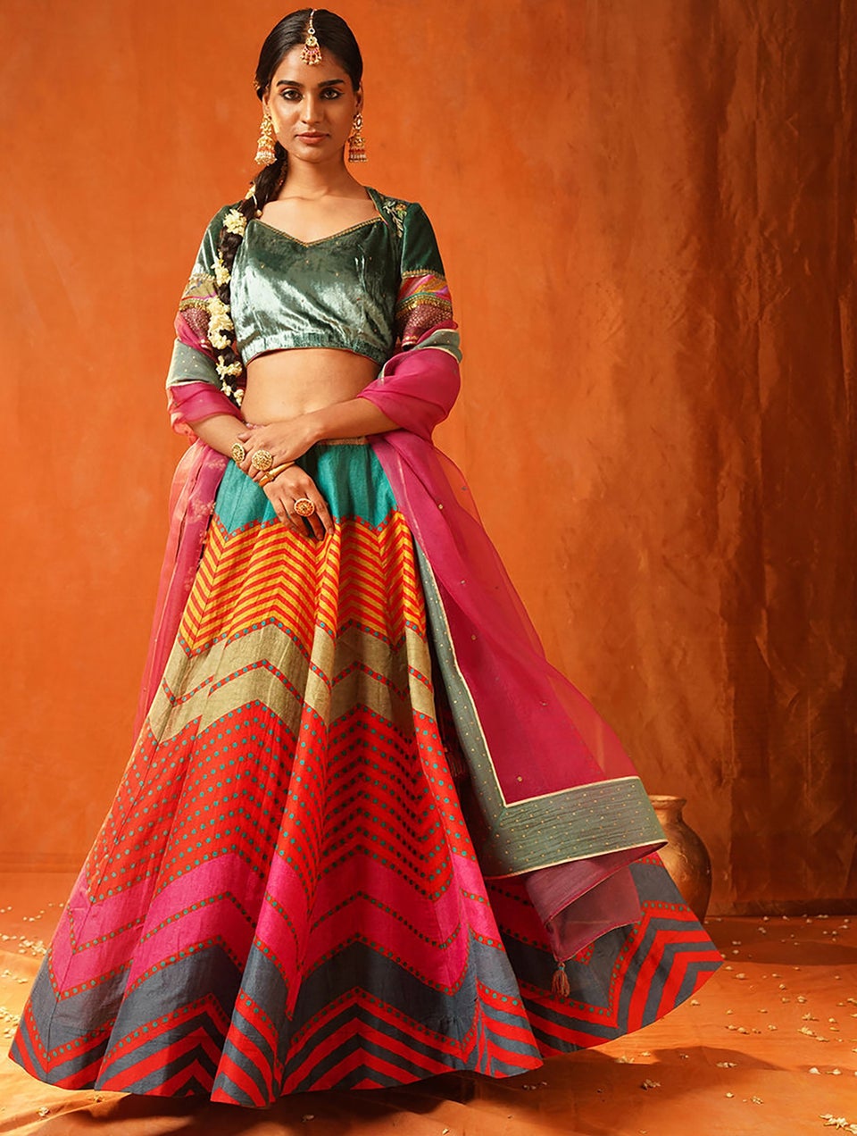 Women Multicolour Printed Lehenga Choli - L