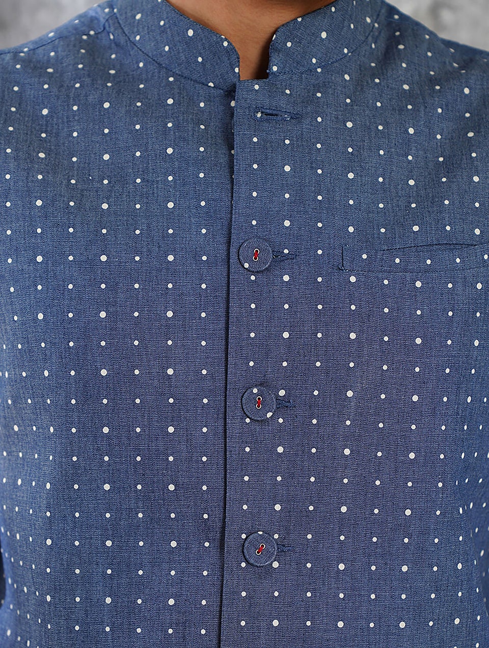 Men Blue Denim Printed Mandarin Collar Regular Fit Jacket - 38