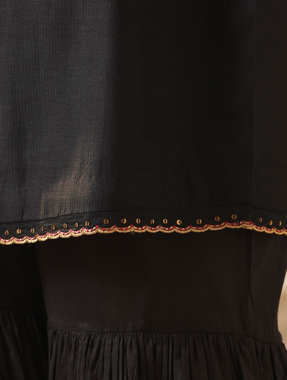 Women Black Cotton Silk Embroidered Round Neck Kurta With Pant - XS