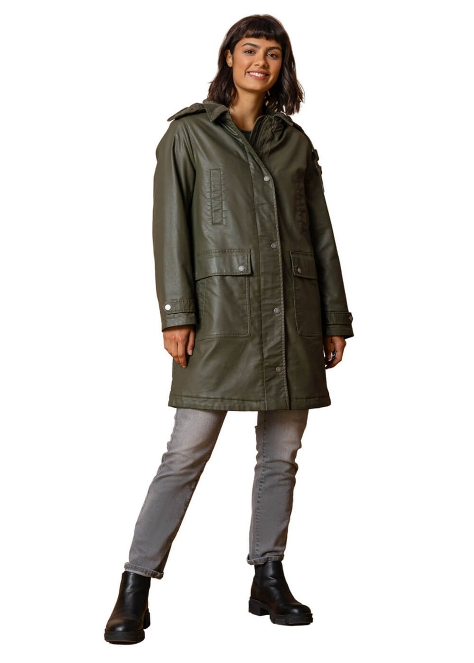 Roman Khaki Waxed Longline Hooded Coat