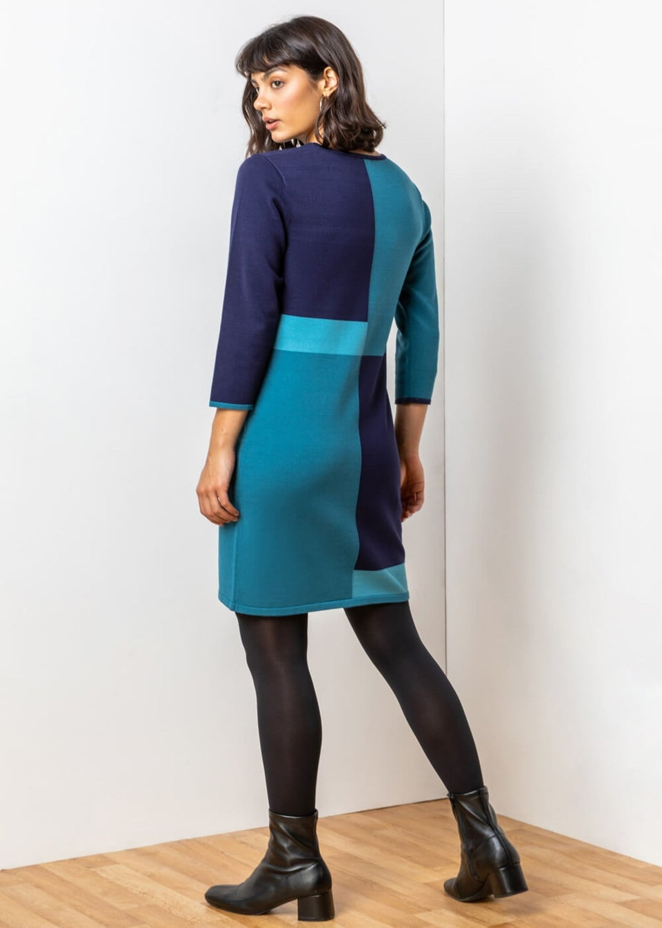 Roman Blue Colour Block Knitted Dress
