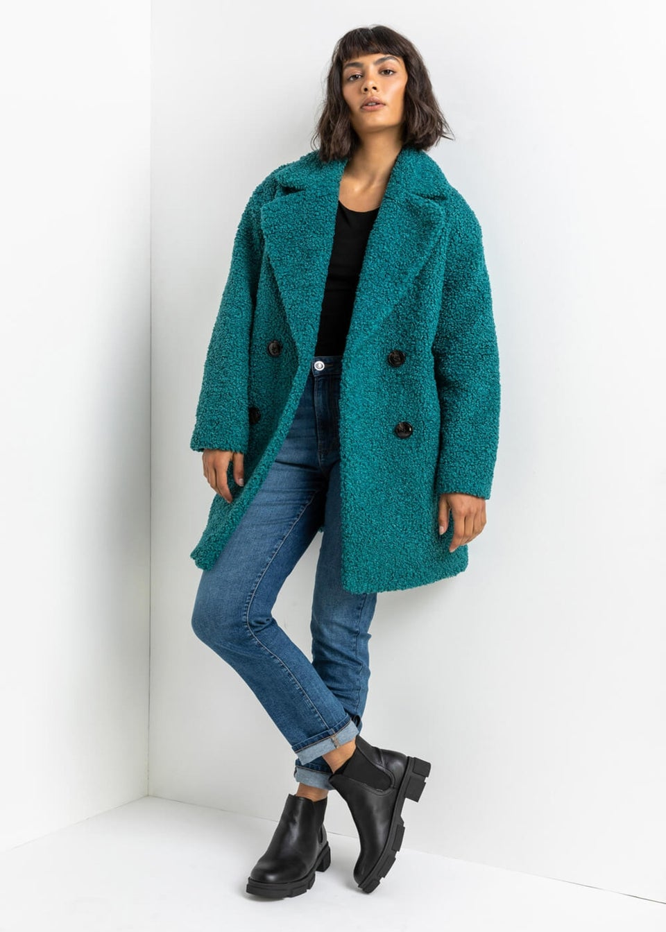 Roman Jade Faux Fur Longline Teddy Coat