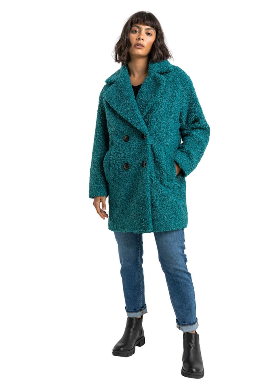 Roman Jade Faux Fur Longline Teddy Coat Matalan