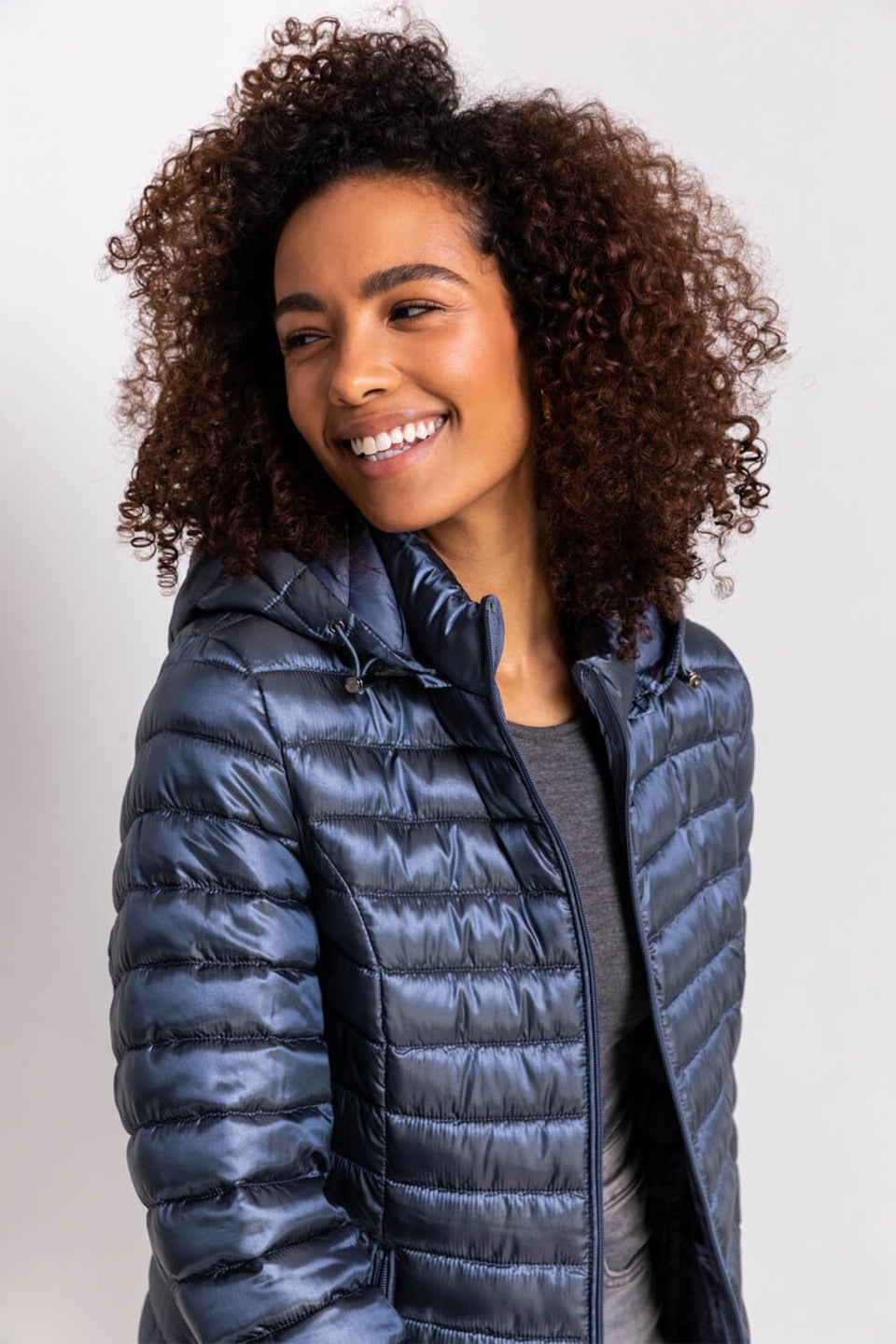 Roman Steel Blue Longline ZipThrough Padded Coat Matalan