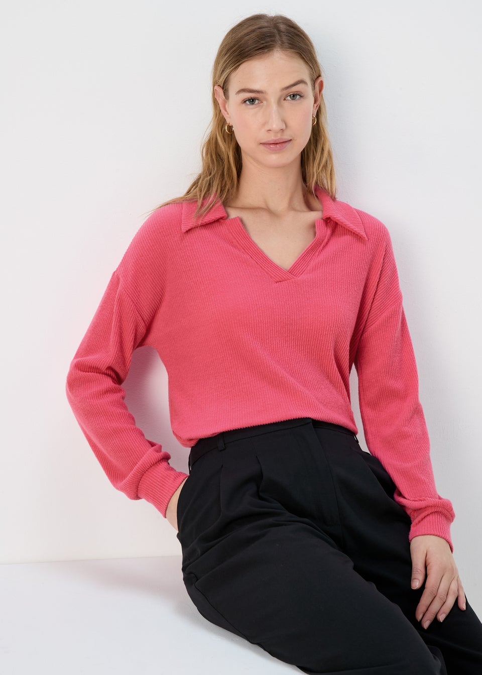 Pink Collared Pullover Top