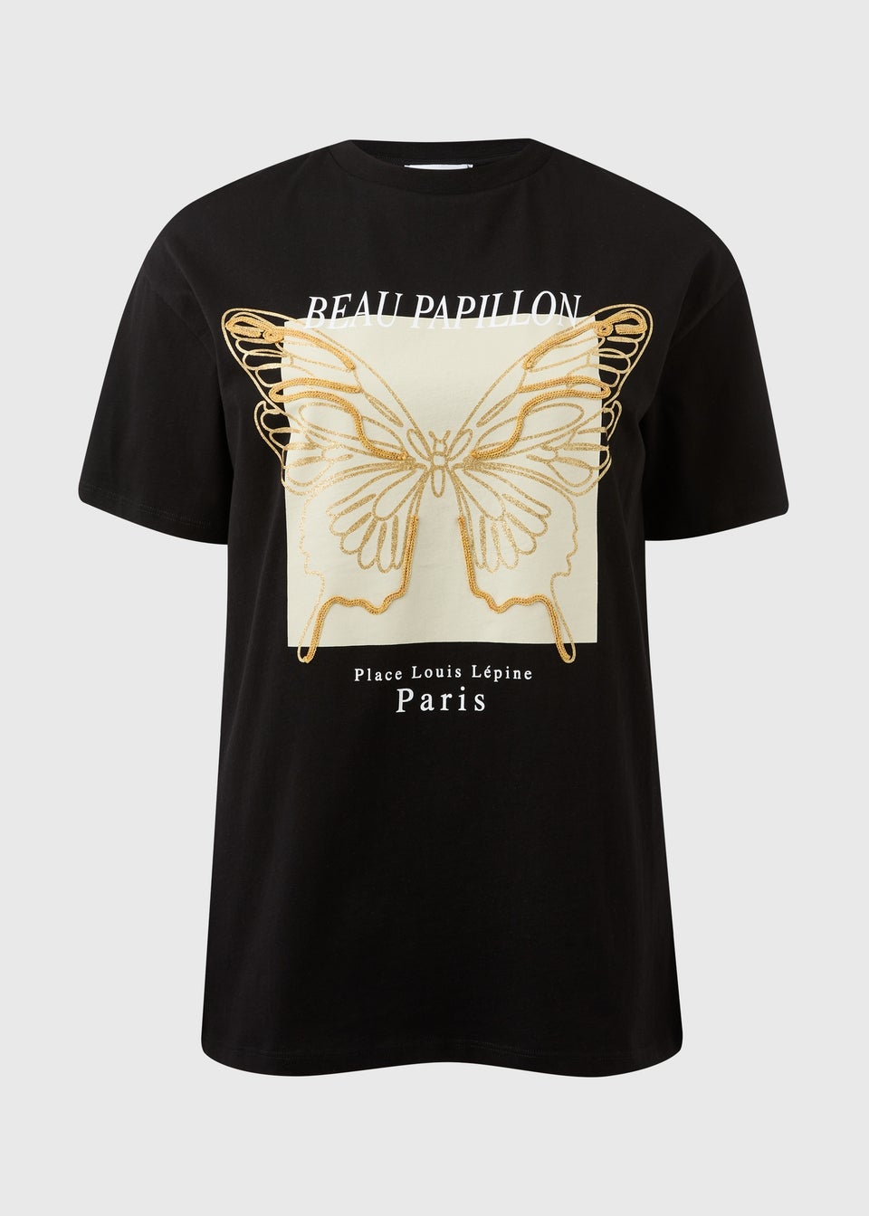 Papaya Petite Black Butterfly Print Oversized T-Shirt