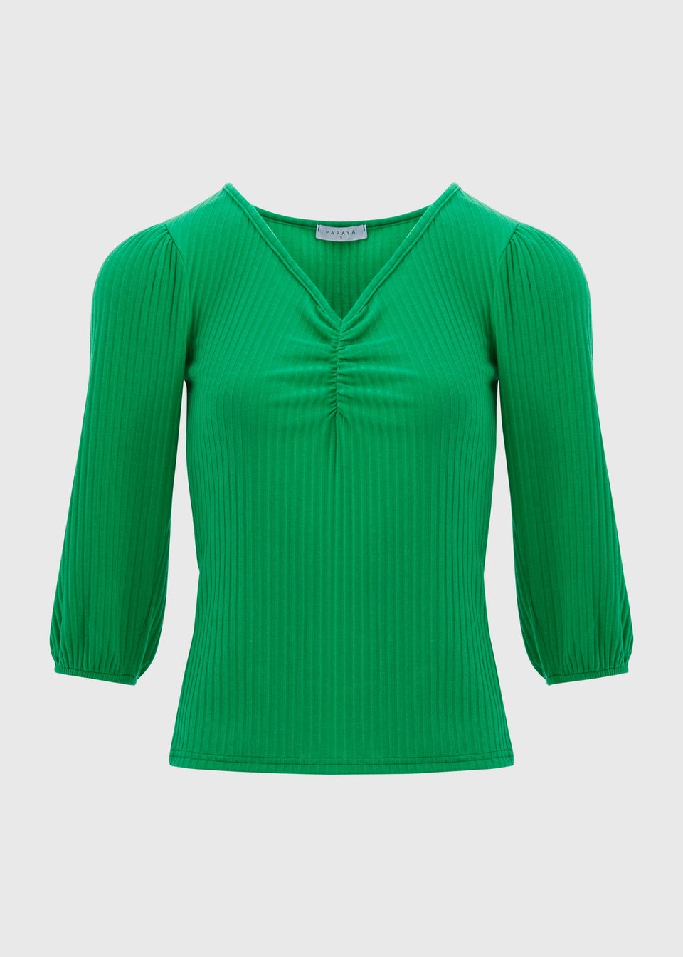 Green Balloon Sleeve Ruched Top