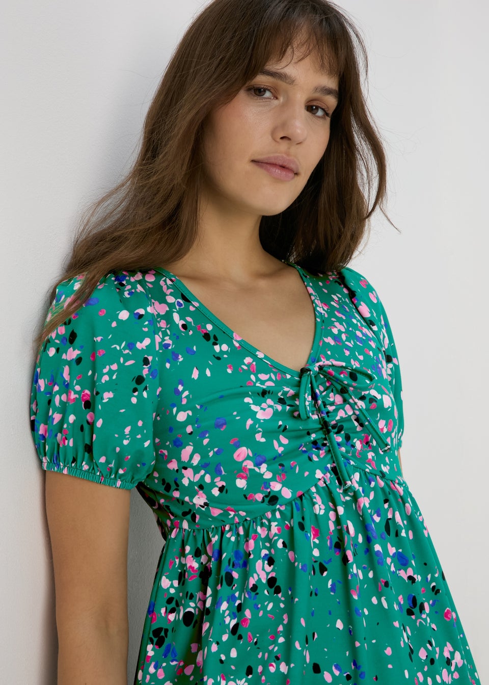 Green Ruched Print Top