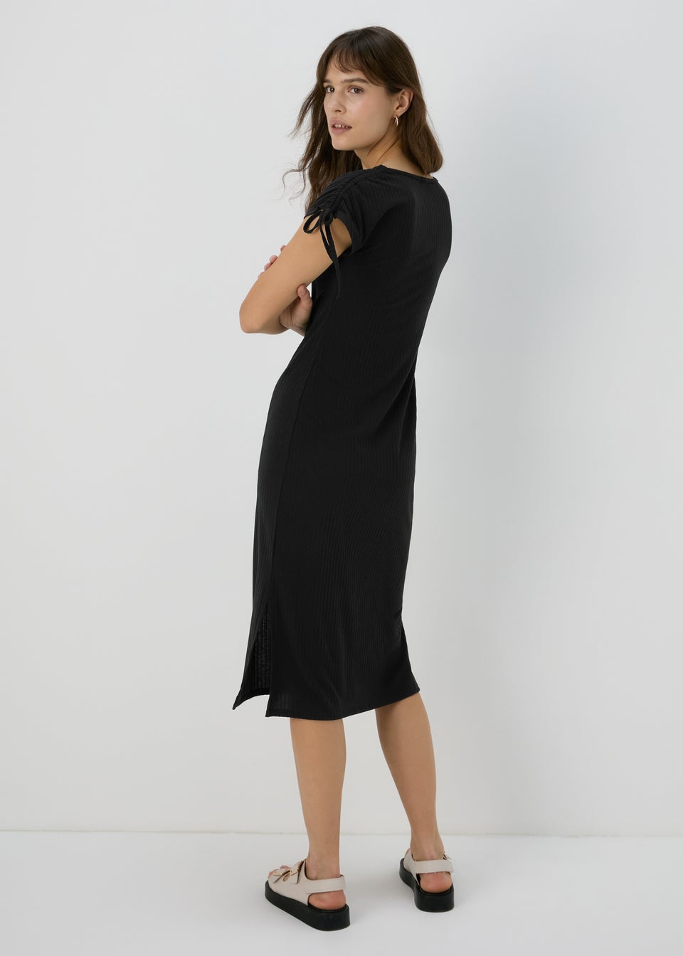 Black Ruched Shoulder Dress
