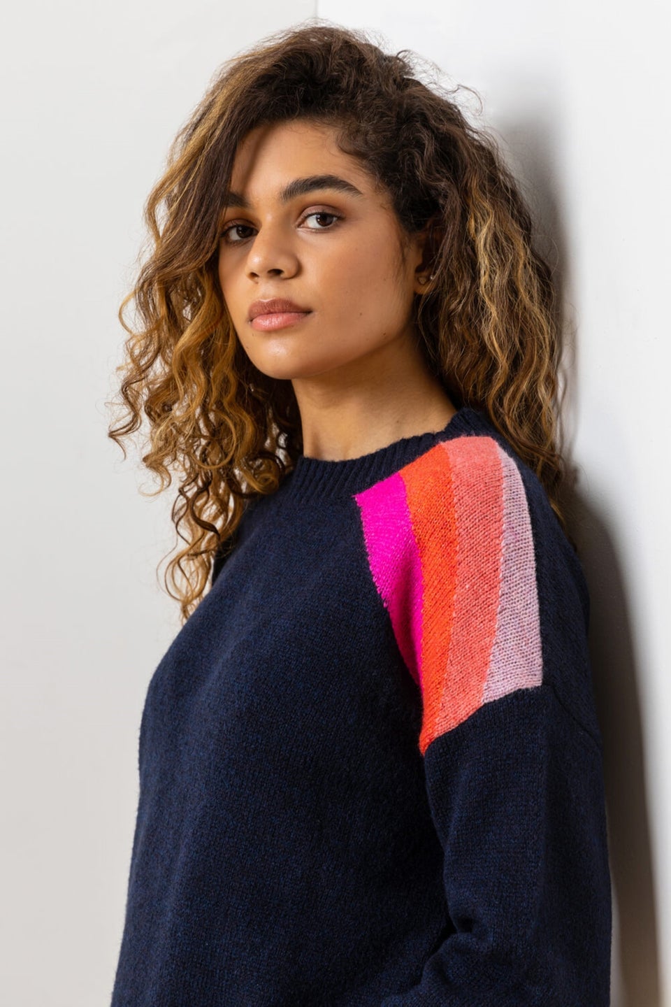 Roman Midnight Blue Neon Stripe Detail Jumper Matalan