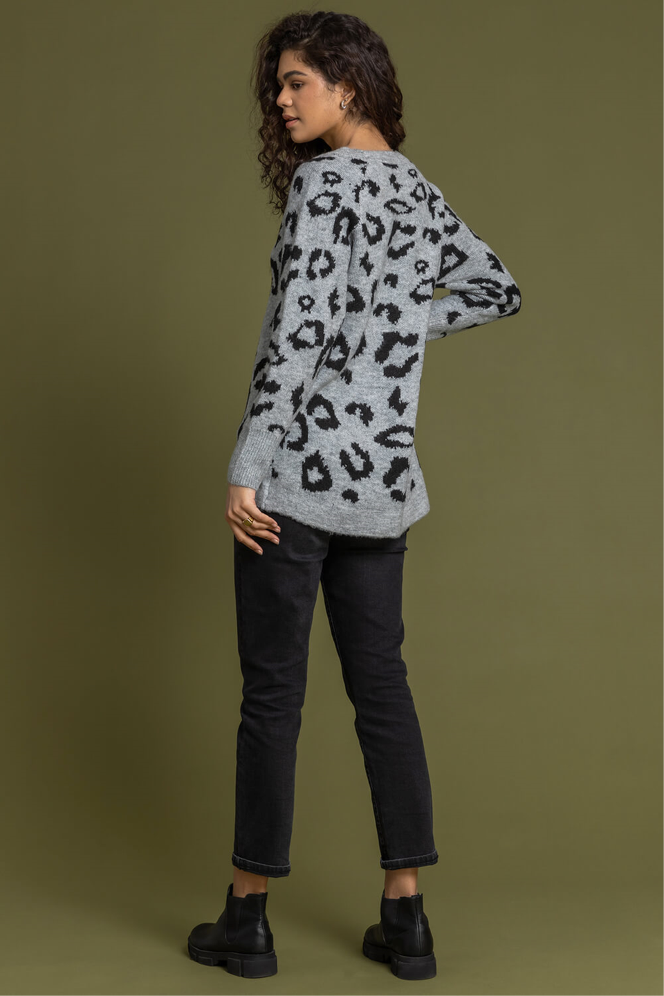 Roman Grey Jacquard Animal Print Jumper Matalan