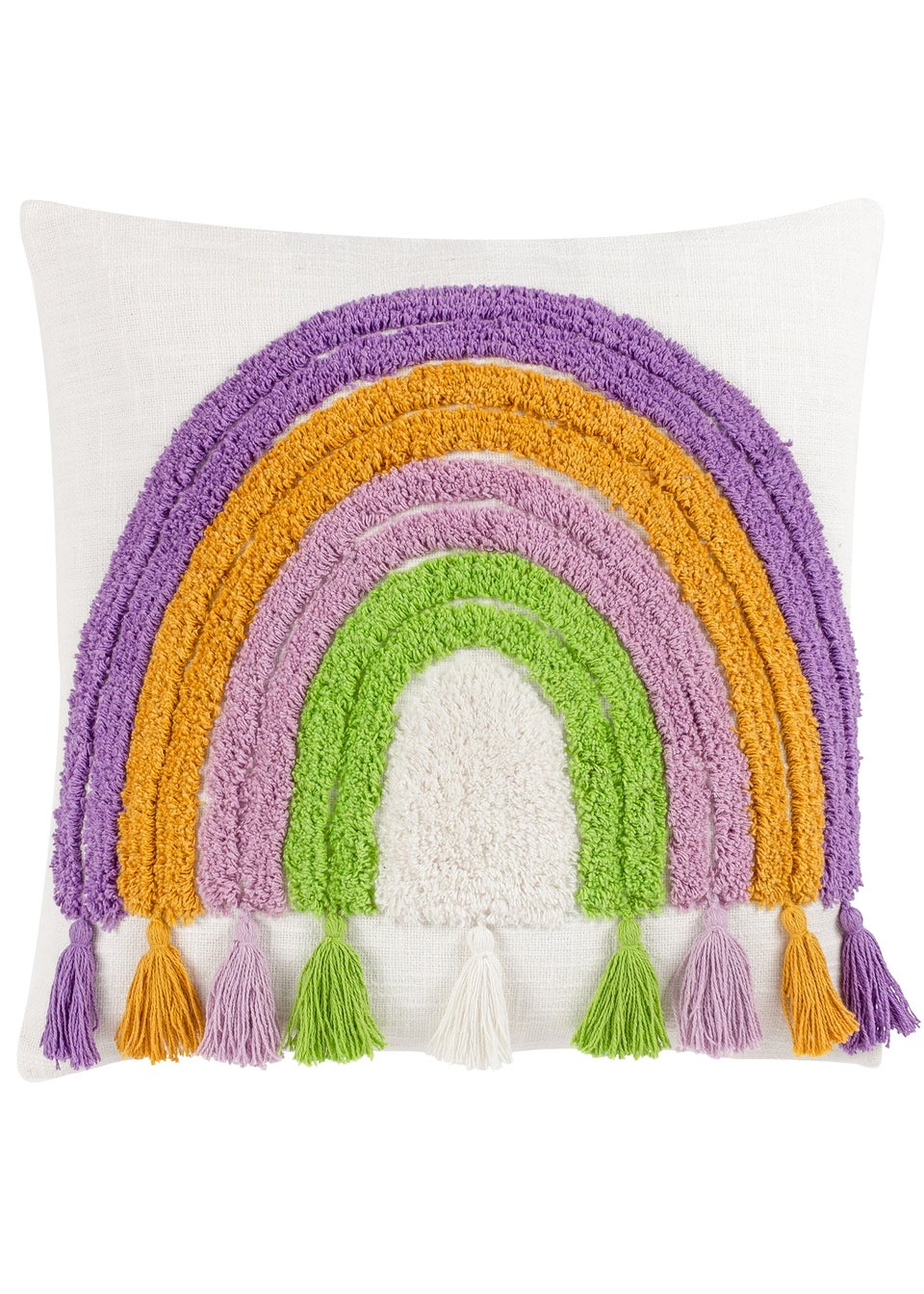 Heya Home Rainbow Tassels Tufted Filled Cushion (45cm x 45cm x 8cm)