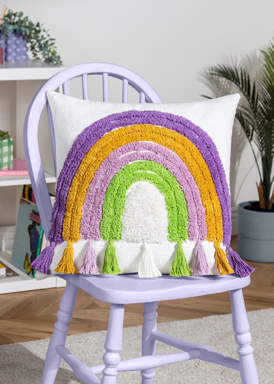 Heya Home Rainbow Tassels Tufted Filled Cushion (45cm x 45cm x 8cm)